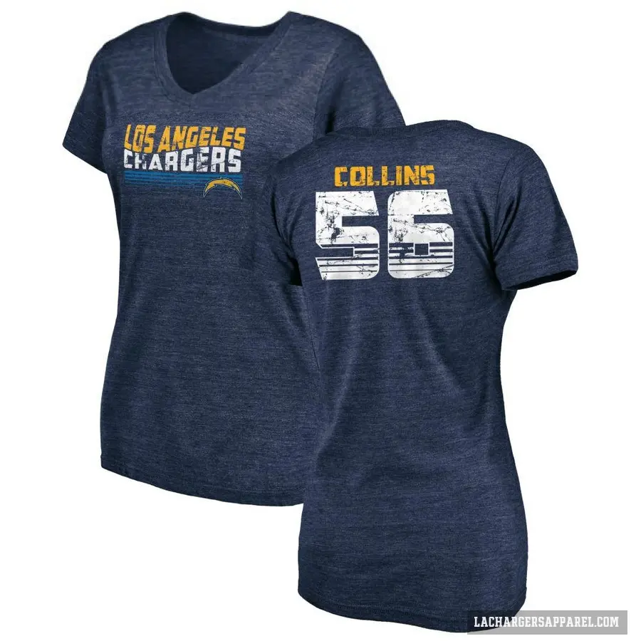 Women's ＃56 Chris Collins Los Angeles Chargers Navy Retro V-Neck T-Shirt