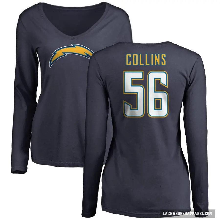 Women's ＃56 Chris Collins Los Angeles Chargers Navy Slim Fit V-Neck Long Sleeve T-Shirt