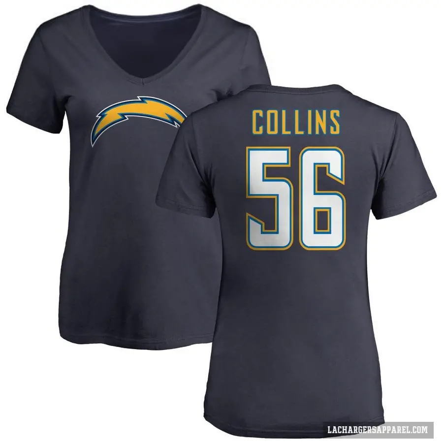 Women's ＃56 Chris Collins Los Angeles Chargers Navy Slim Fit V-Neck T-Shirt