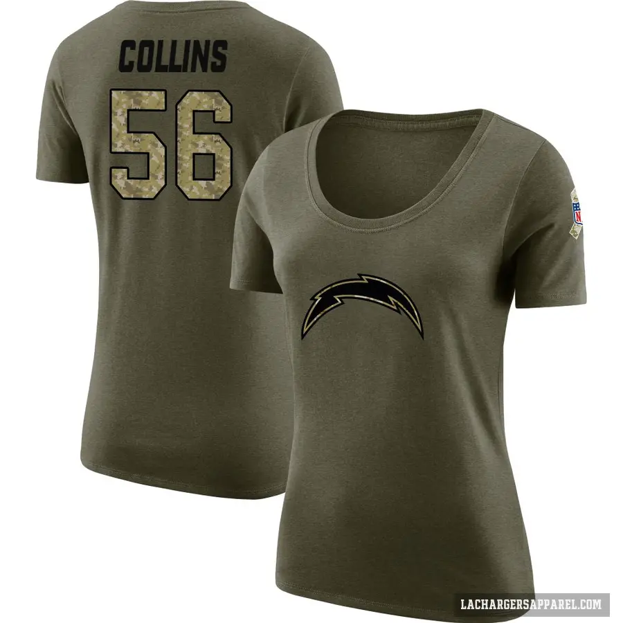 Women's ＃56 Chris Collins Los Angeles Chargers Olive Salute to Service Scoop Neck T-Shirt