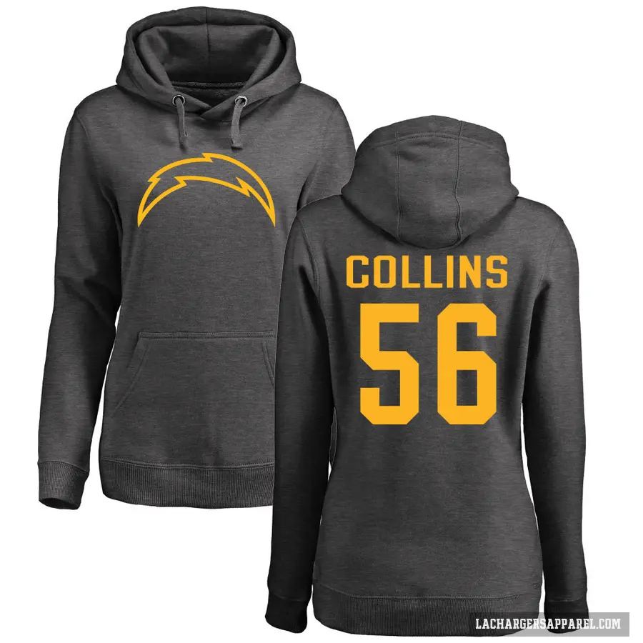 Women's ＃56 Chris Collins Los Angeles Chargers Pro Line by Branded Ash One Color Pullover Hoodie