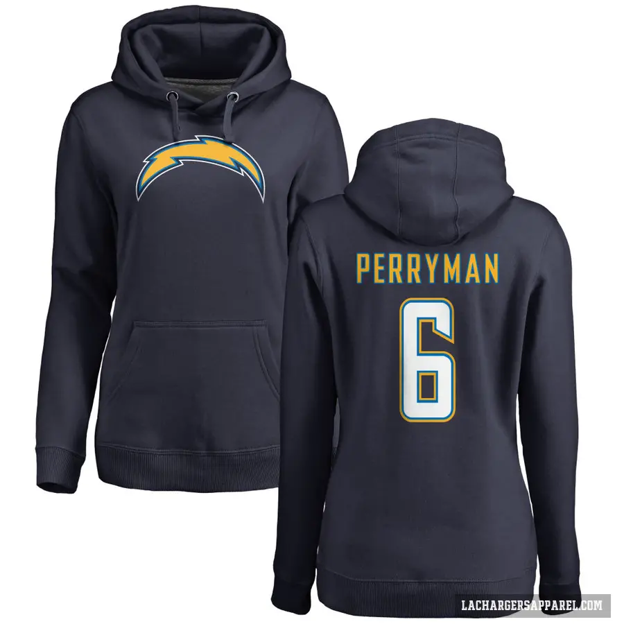 Women's ＃6 Denzel Perryman Los Angeles Chargers Navy Pro Line by Branded Name & Number Pullover Hoodie