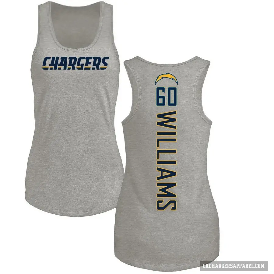 Women's ＃60 Bucky Williams Los Angeles Chargers Ash Backer Tank Top