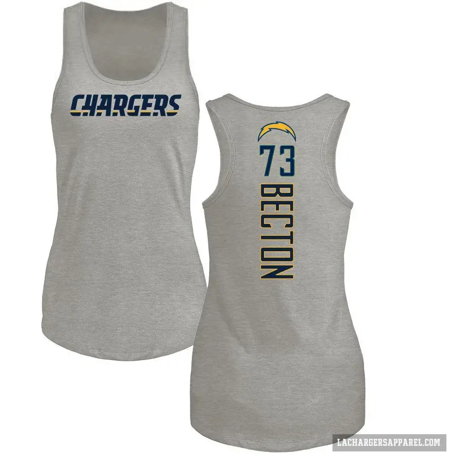 Women's ＃73 Mekhi Becton Los Angeles Chargers Ash Backer Tank Top