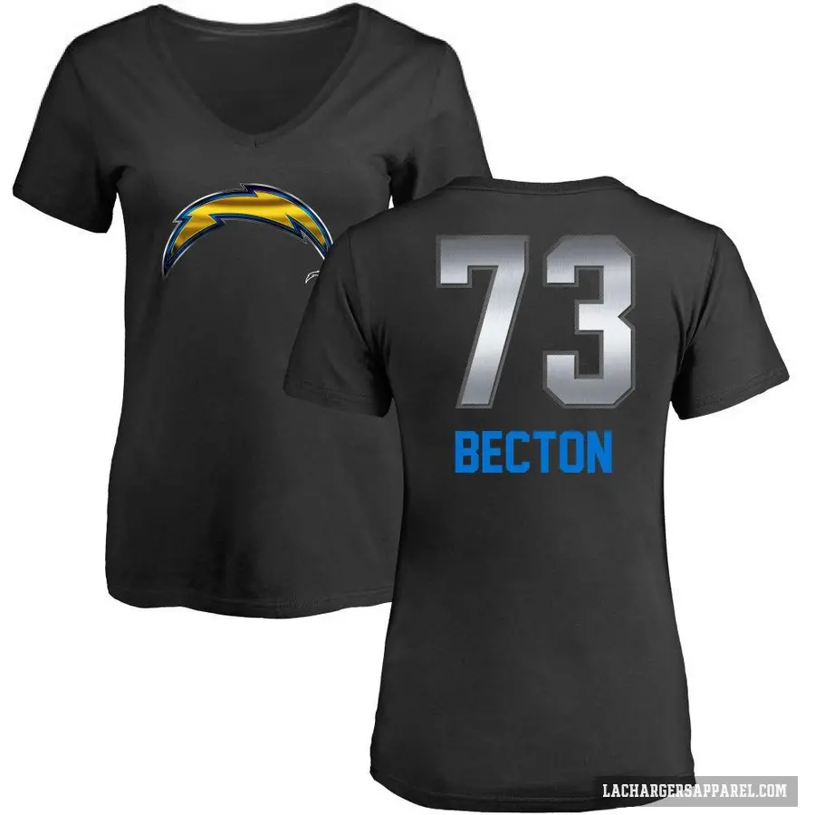 Women's ＃73 Mekhi Becton Los Angeles Chargers Black Midnight Mascot T-Shirt