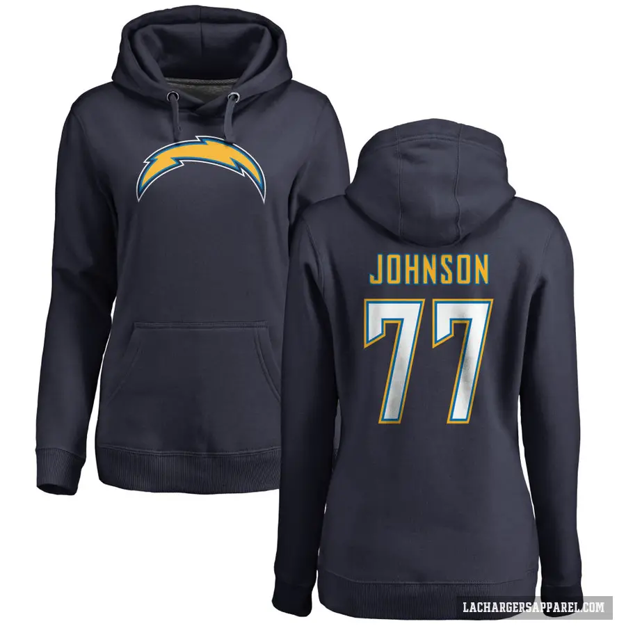 Women's ＃77 Zion Johnson Los Angeles Chargers Navy Pro Line by Branded Name & Number Pullover Hoodie