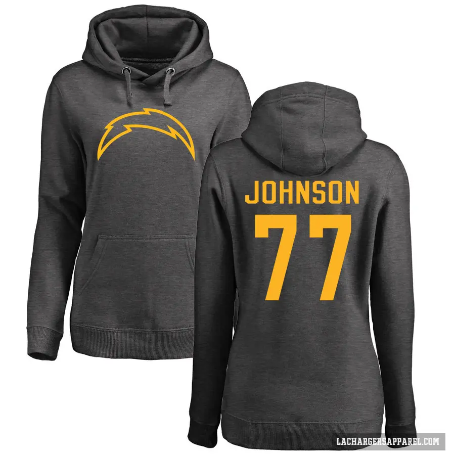 Women's ＃77 Zion Johnson Los Angeles Chargers Pro Line by Branded Ash One Color Pullover Hoodie