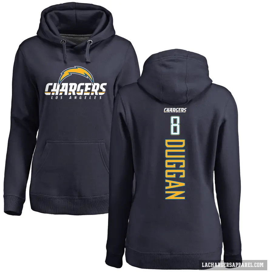Women's ＃8 Max Duggan Los Angeles Chargers Navy Branded Backer Pullover Hoodie