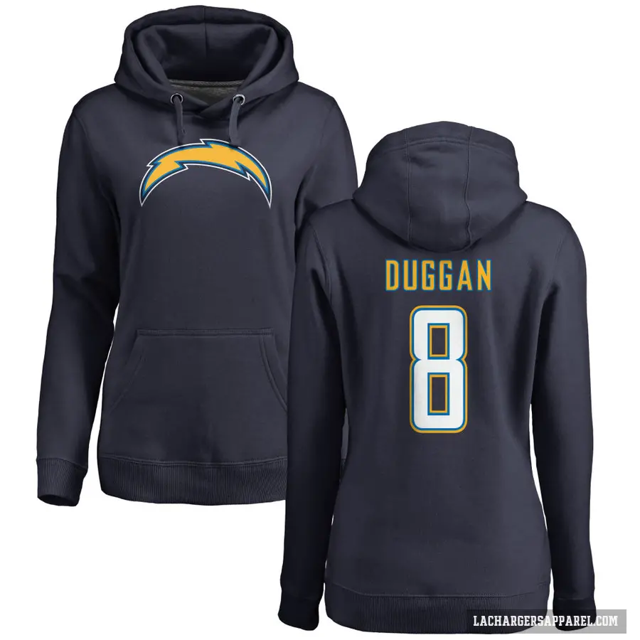 Women's ＃8 Max Duggan Los Angeles Chargers Navy Pro Line by Branded Name & Number Pullover Hoodie