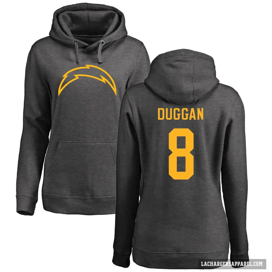 Women's ＃8 Max Duggan Los Angeles Chargers Pro Line by Branded Ash One Color Pullover Hoodie