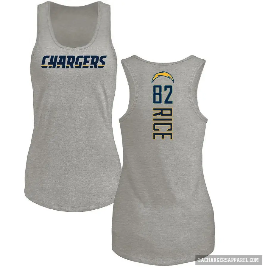 Women's ＃82 Brenden Rice Los Angeles Chargers Ash Backer Tank Top
