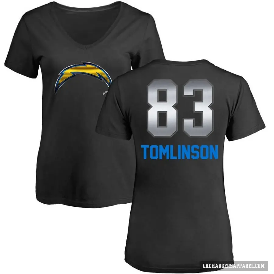 Women's ＃83 Eric Tomlinson Los Angeles Chargers Black Midnight Mascot T-Shirt