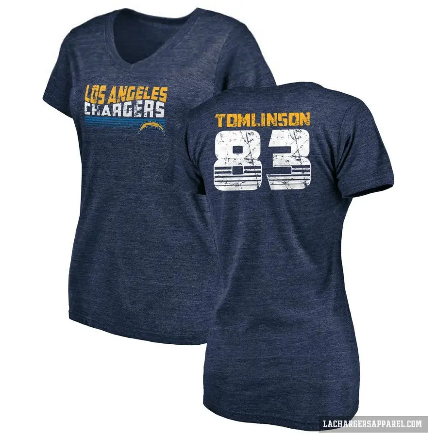 Women's ＃83 Eric Tomlinson Los Angeles Chargers Navy Retro V-Neck T-Shirt