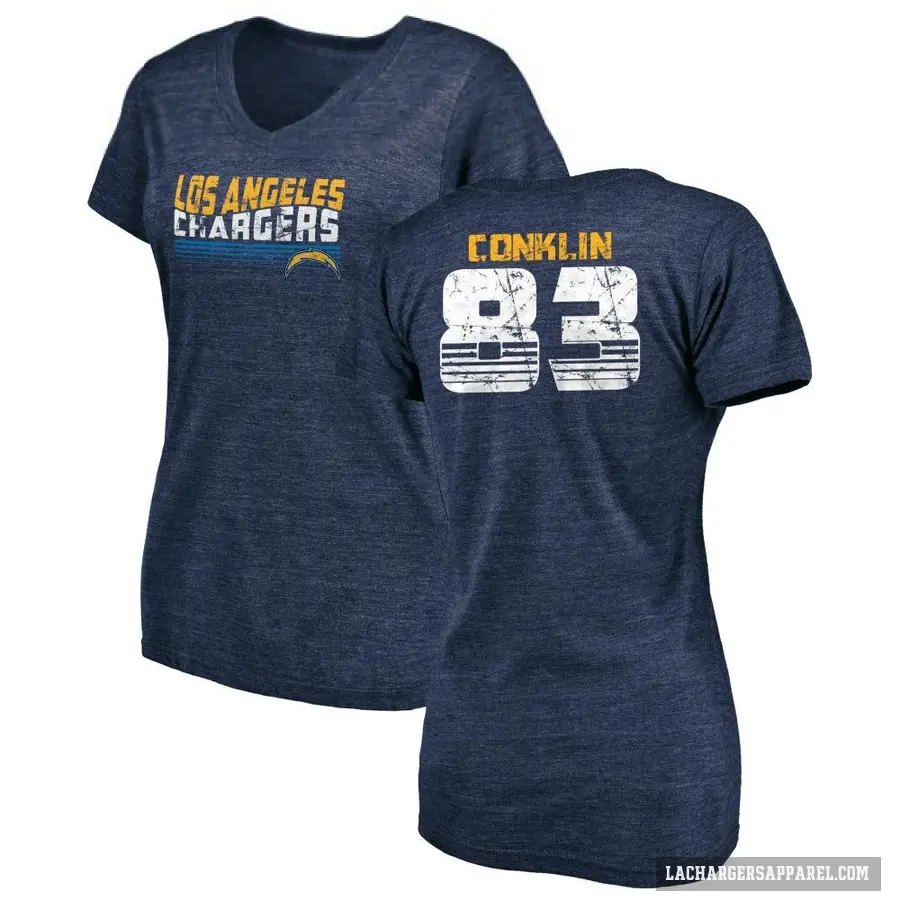 Women's ＃83 Tyler Conklin Los Angeles Chargers Navy Retro V-Neck T-Shirt