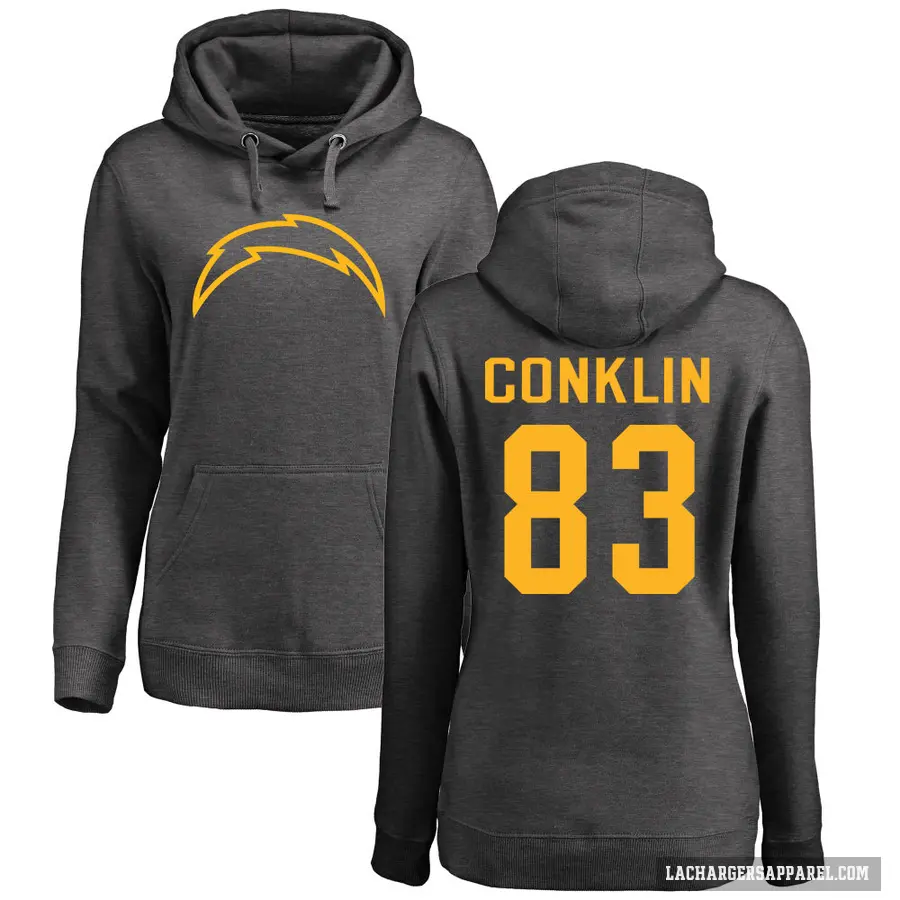 Women's ＃83 Tyler Conklin Los Angeles Chargers Pro Line by Branded Ash One Color Pullover Hoodie