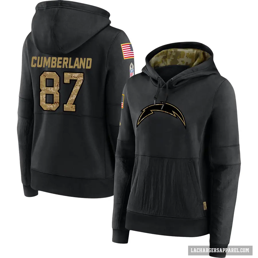 Women's ＃87 Jeff Cumberland Los Angeles Chargers Black 2020 Salute to Service Sideline Performance Pullover Hoodie