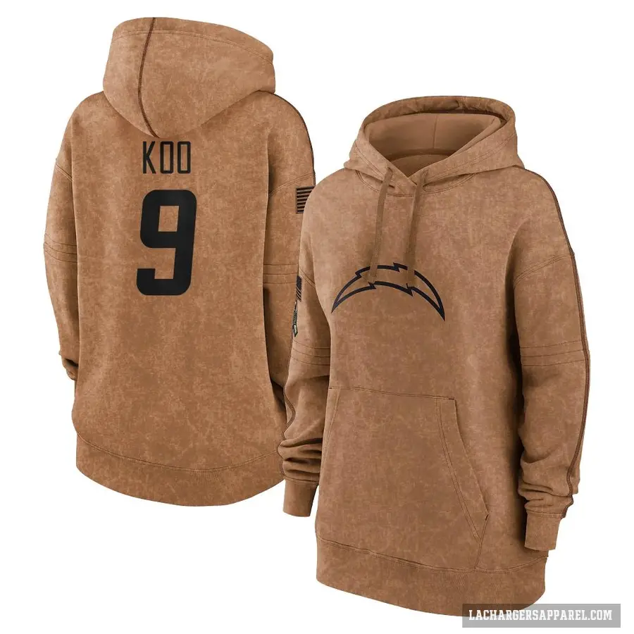 Women's ＃9 Younghoe Koo Los Angeles Chargers Brown 2023 Salute To Service Pullover Hoodie