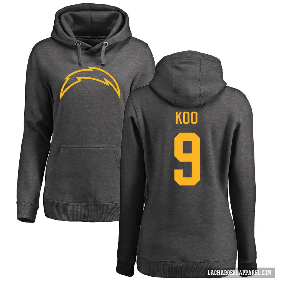 Women's ＃9 Younghoe Koo Los Angeles Chargers Pro Line by Branded Ash One Color Pullover Hoodie