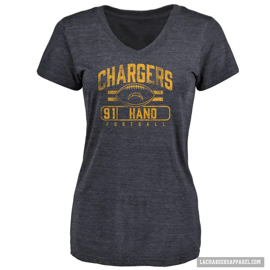 Women's ＃91 Da'Shawn Hand Los Angeles Chargers Navy Flanker T-Shirt