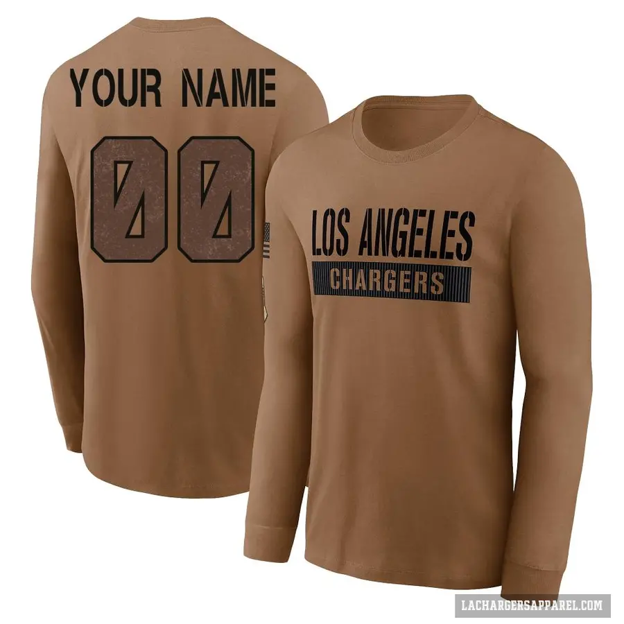 Youth ＃00 Custom Los Angeles Chargers Brown 2023 Salute To Service Long Sleeve T-Shirt