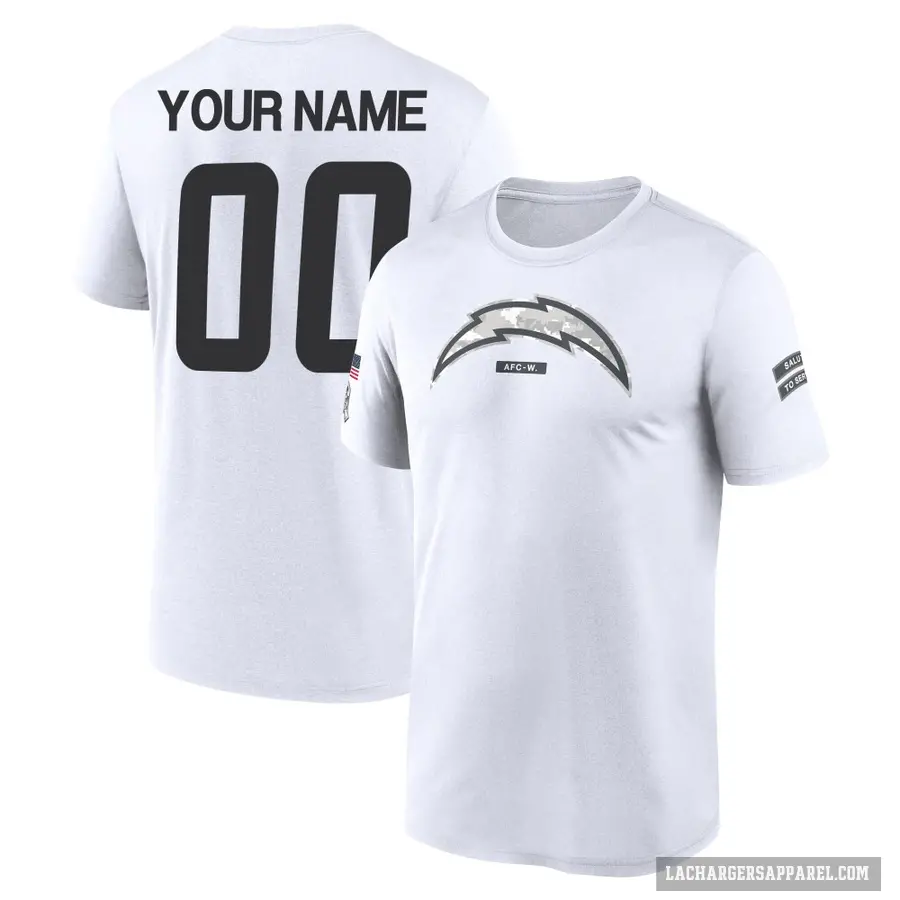 Youth ＃00 Custom Los Angeles Chargers White 2024 Salute to Service Performance T-Shirt