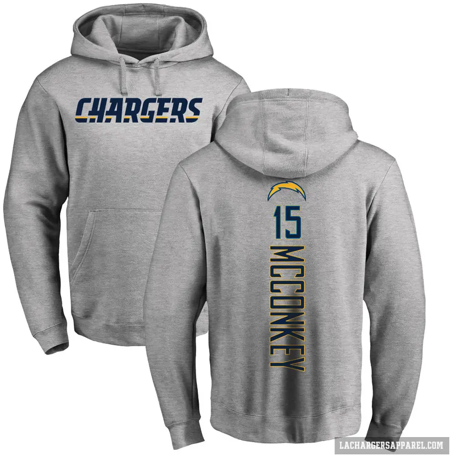 Youth ＃15 Ladd McConkey Los Angeles Chargers Gray Pro Line by Branded Heather Name & Number Pullover Hoodie