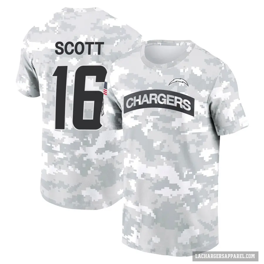 Youth ＃16 JK Scott Los Angeles Chargers Camo Arctic 2024 Salute to Service Performance T-Shirt