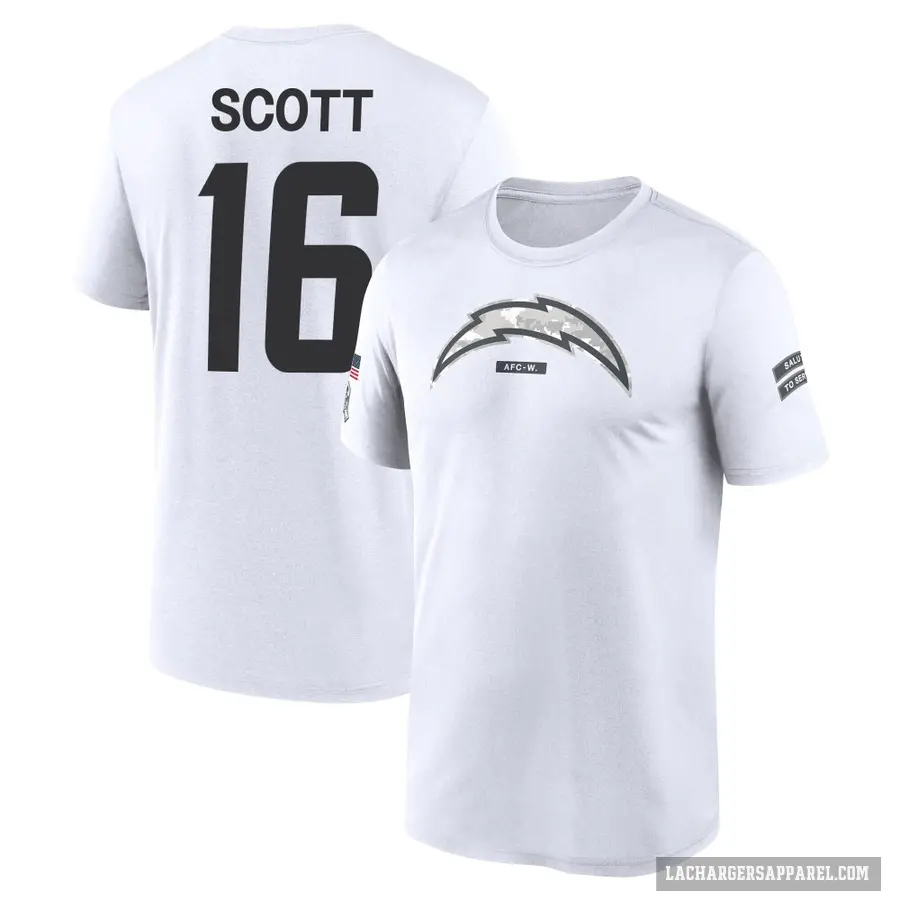 Youth ＃16 JK Scott Los Angeles Chargers White 2024 Salute to Service Performance T-Shirt