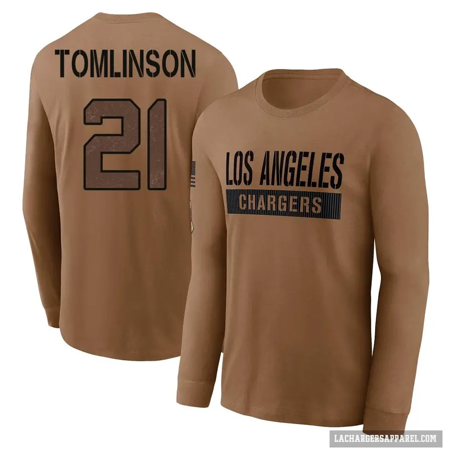 Youth ＃21 LaDainian Tomlinson Los Angeles Chargers Brown 2023 Salute To Service Long Sleeve T-Shirt