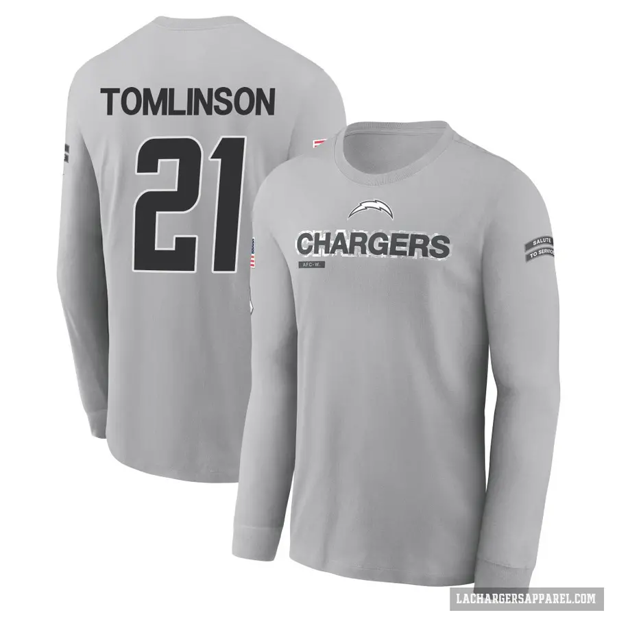 Youth ＃21 LaDainian Tomlinson Los Angeles Chargers Gray 2024 Salute to Service Long Sleeve T-Shirt