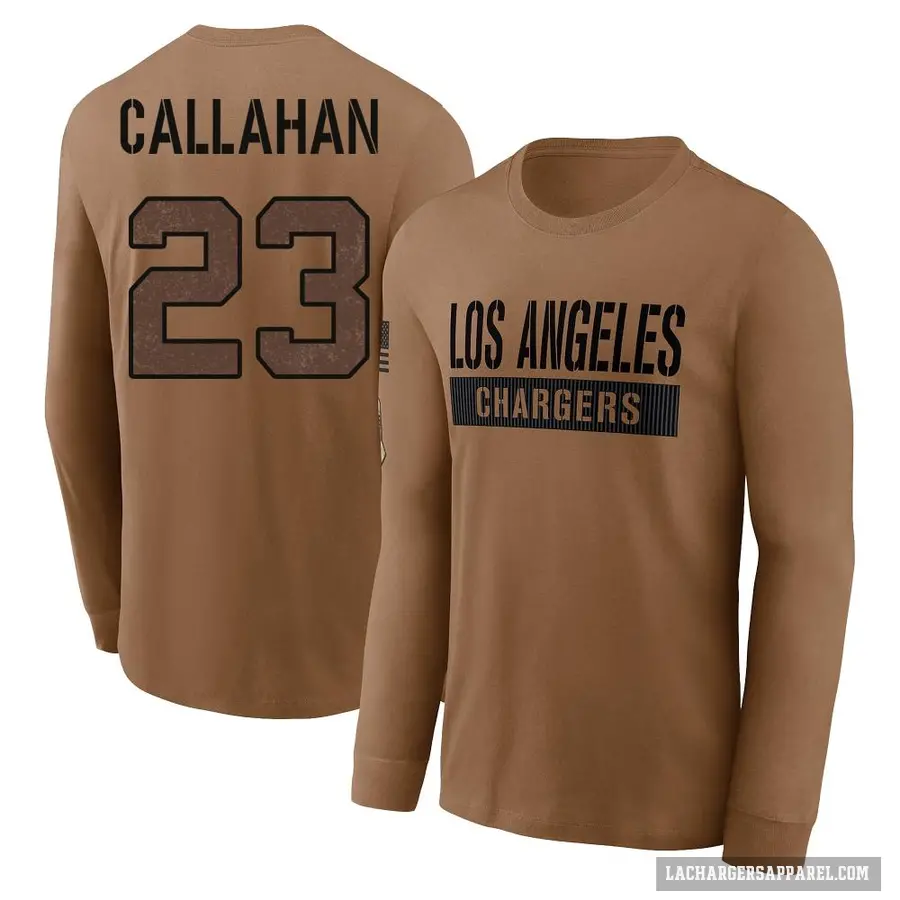 Youth ＃23 Bryce Callahan Los Angeles Chargers Brown 2023 Salute To Service Long Sleeve T-Shirt