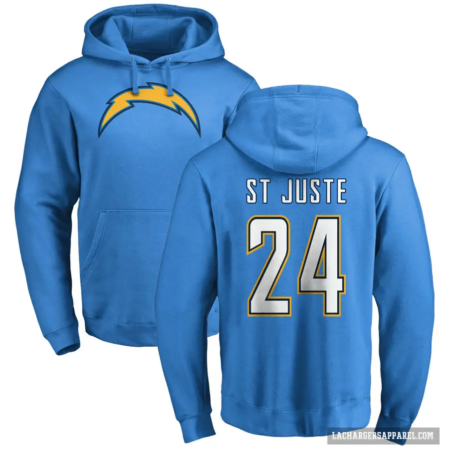 Youth ＃24 Benjamin St-Juste Los Angeles Chargers Blue Pro Line by Branded Name & Number Pullover Hoodie