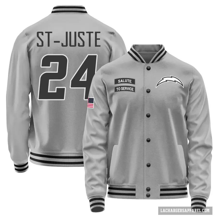 Youth ＃24 Benjamin St-Juste Los Angeles Chargers Gray Salute to Service Performance Jacket