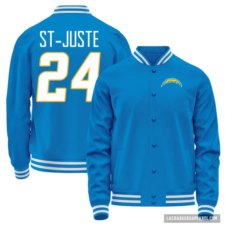 Youth ＃24 Benjamin St-Juste Los Angeles Chargers Navy Full-Snap Name & Number Jacket
