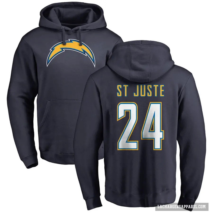 Youth ＃24 Benjamin St-Juste Los Angeles Chargers Navy Pro Line by Branded Name & Number Pullover Hoodie