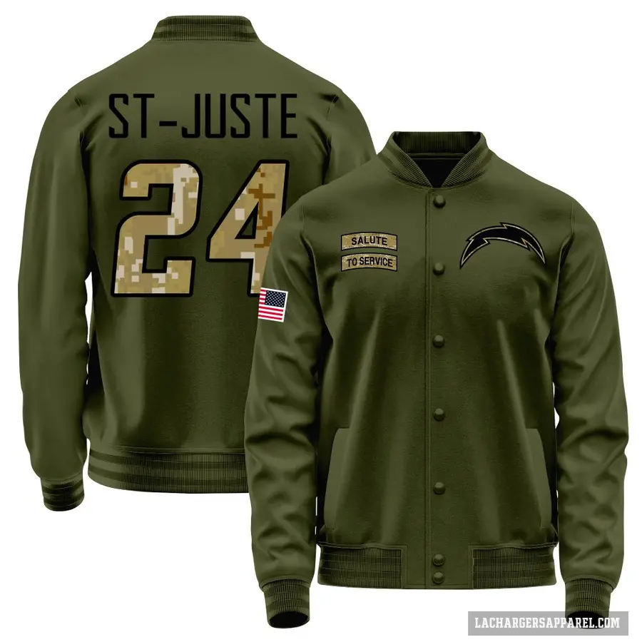 Youth ＃24 Benjamin St-Juste Los Angeles Chargers Olive Salute to Service Sideline Performance Jacket