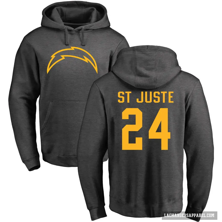 Youth ＃24 Benjamin St-Juste Los Angeles Chargers Pro Line by Branded Ash One Color Pullover Hoodie