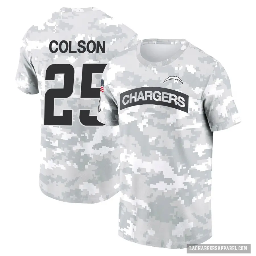 Youth ＃25 Junior Colson Los Angeles Chargers Camo Arctic 2024 Salute to Service Performance T-Shirt