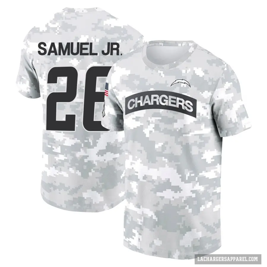 Youth ＃26 Asante Samuel Jr. Los Angeles Chargers Camo Arctic 2024 Salute to Service Performance T-Shirt