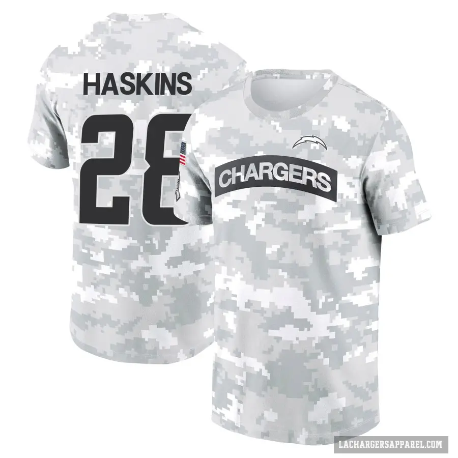 Youth ＃28 Hassan Haskins Los Angeles Chargers Camo Arctic 2024 Salute to Service Performance T-Shirt