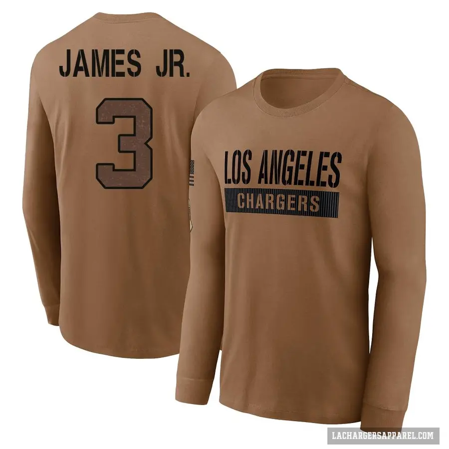 Youth ＃3 Derwin James Jr. Los Angeles Chargers Brown 2023 Salute To Service Long Sleeve T-Shirt