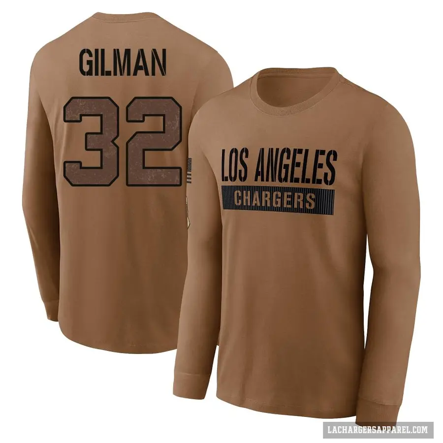 Youth ＃32 Alohi Gilman Los Angeles Chargers Brown 2023 Salute To Service Long Sleeve T-Shirt