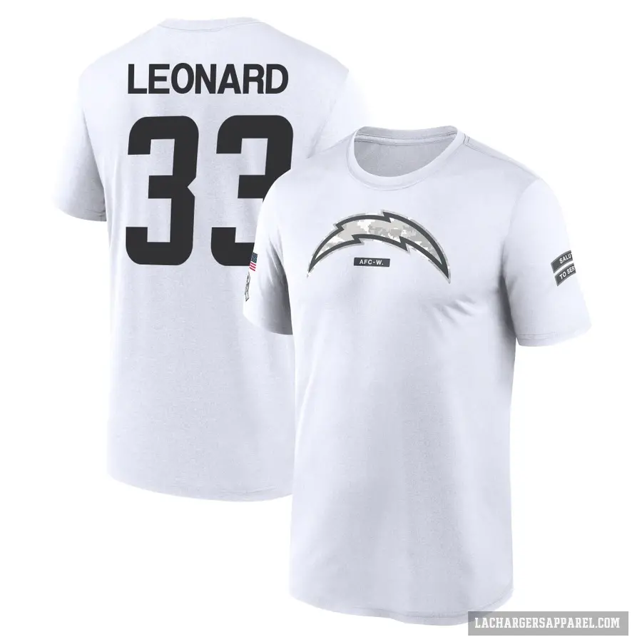 Youth ＃33 Deane Leonard Los Angeles Chargers White 2024 Salute to Service Performance T-Shirt