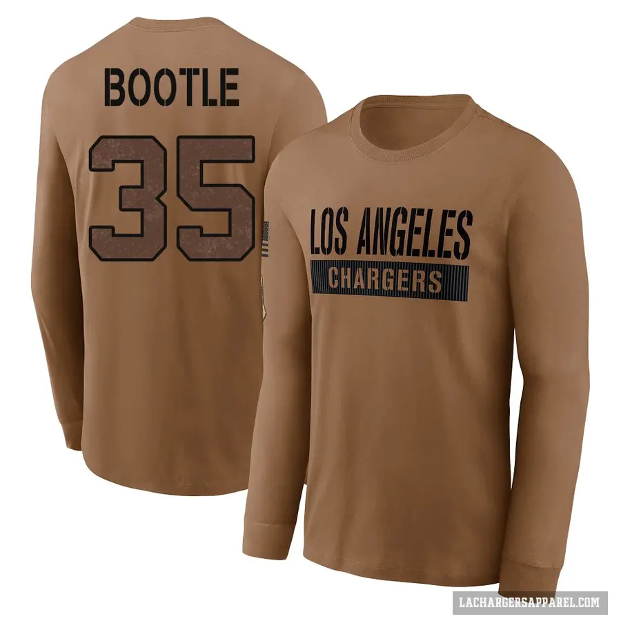 Youth ＃35 Dicaprio Bootle Los Angeles Chargers Brown 2023 Salute To Service Long Sleeve T-Shirt