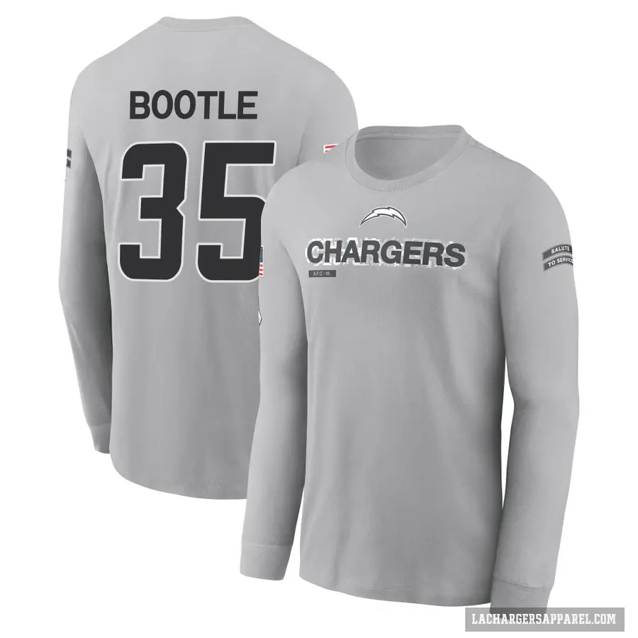 Youth ＃35 Dicaprio Bootle Los Angeles Chargers Gray 2024 Salute to Service Long Sleeve T-Shirt