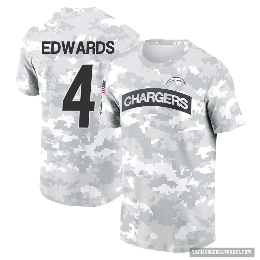 Youth ＃4 Gus Edwards Los Angeles Chargers Camo Arctic 2024 Salute to Service Performance T-Shirt