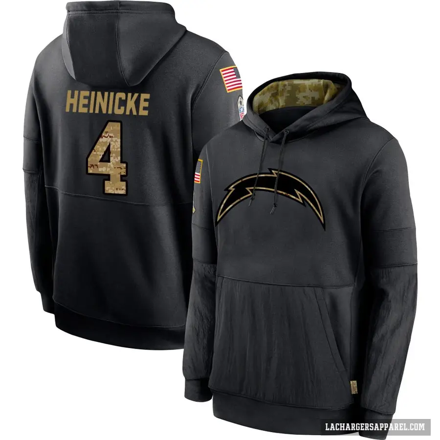 Youth ＃4 Taylor Heinicke Los Angeles Chargers Black 2020 Salute to Service Sideline Performance Pullover Hoodie
