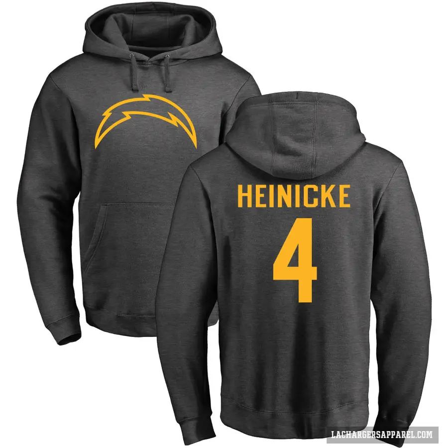 Youth ＃4 Taylor Heinicke Los Angeles Chargers Pro Line by Branded Ash One Color Pullover Hoodie