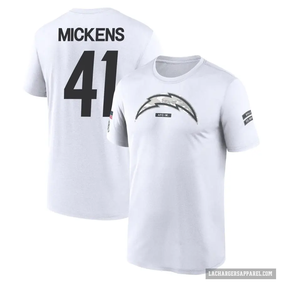 Youth ＃41 R.J. Mickens Los Angeles Chargers White 2024 Salute to Service Performance T-Shirt