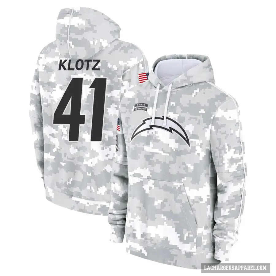 Youth ＃41 Stevo Klotz Los Angeles Chargers Arctic Camo 2024 Salute to Service Club Fleece Pullover Hoodie